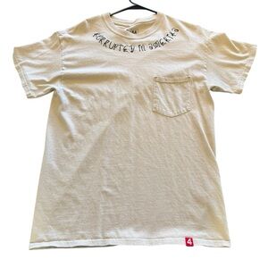 4 HUNNID Cream Short Sleeve Pocket Tee with Neck Graphic